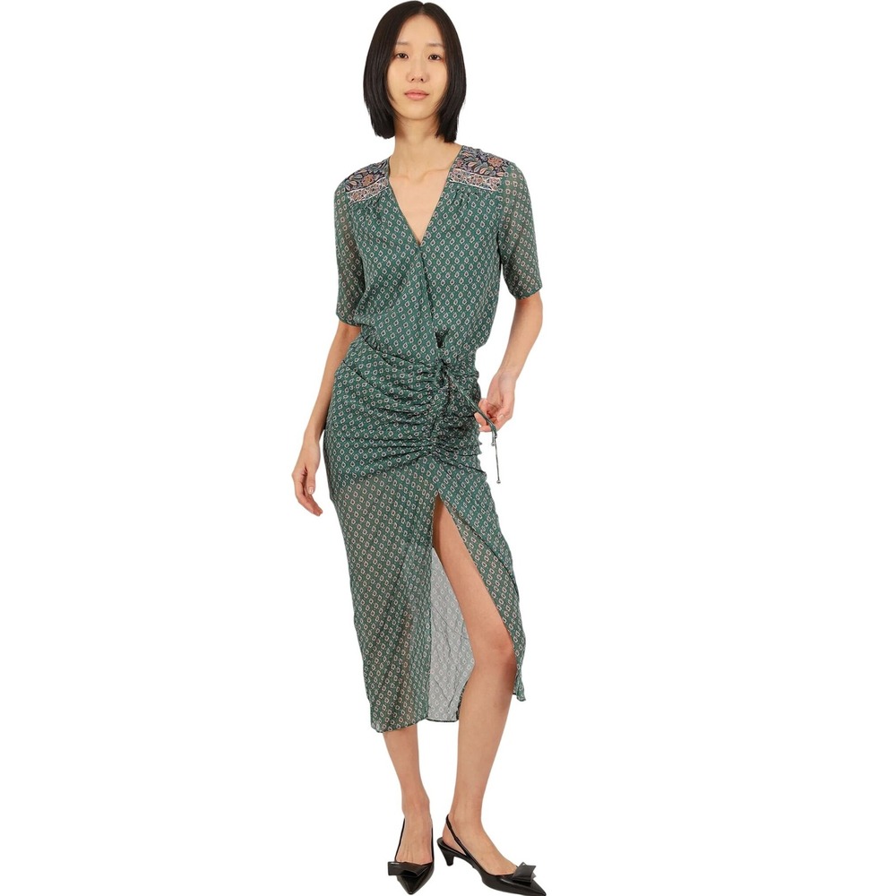 Veronica Beard Women's Mariposa 100% Silk Paisley Print Ruched Midi Dress Sz 10